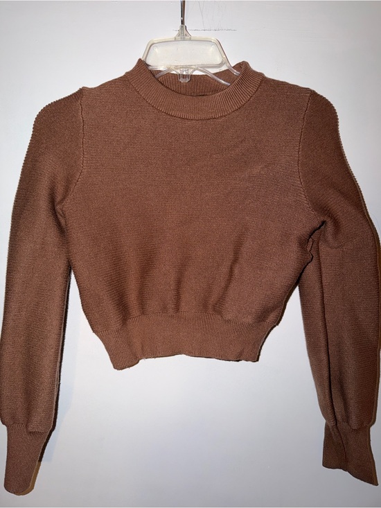 Zesica Tops - Cropped Mock Neck Knit Top in Brown